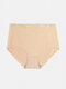 Plus Size Women Ice Silk Seamless Antibacterial Breathable High Waist Panty - Nude