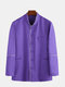 Men Solid Color Multi Pockets Semi-formal Long Sleeve Shirt - Purple