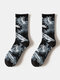 Unisex Cotton Tie-dye Skateboard Coconut Tree Pattern Printed Non-slip Breathable Thickened Socks - Black