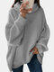 Women Solid Color High Neck Lantern Sleeves Casual Sweater - Gray