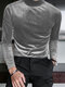Camiseta masculina de gola alta de veludo manga longa - cinzento