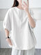 Solid Dolman Sleeve Loose Crew Neck Casual Blouse - White