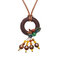 Women's Retro Necklace Leather Ethnic Agate Flower Ceramic Tassel Necklace - Coffee