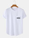 Mens Print Chest Pocket Curved Hem Casual Cotton Short Sleeve T-Shirts - White