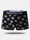 Men Leaf Print Cotton Boxer Briefs Comfortable U Pouch Breathable Mid Waist Underwear - Black