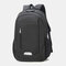 Women Men Solid Waterproof School Bag USB Charging Backpack - Black