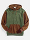 Mens Knitting Texture Color Bolck Stitching Patchwork Drawstring Hoodies - Green