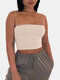 Solid Color Straps Casual Tank Top For Women - Beige