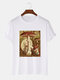 Plus Size Mens Vintage Mushroom Graphic Print Cotton Fashion Short Sleeve T-Shirt - White