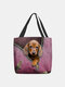Women Dog Pattern Printing Large Capacity Shoulder Bag Handbag Tote - Wine Red