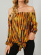 Tie Dye Long Sleeve Knotted Off-shoulder Women Blouse - Yellow