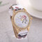 Casual Leather Quartz Chinese Style Wristwatch Peony Pattern Watches Gift for Women - White