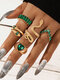 5 Pcs/Set Trendy Personality Inlaid Emeralds Snake Geometric Love Shape Alloy Rings - #01