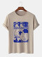 Mens Mixed Graphic Print Crew Neck Cotton Casual Short Sleeve T-Shirts - Khaki