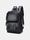 Men Vintage PU Leather Multi-pocket Large Capacity Backpack - Black