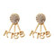 Trendy Full Rhinestone Kiss Letter Stud Double Side Earrings Gift for Women - Gold