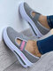 Large Size Women Letter Print Elastic Slip-On Comfy Breathable Mesh Comfy Platform Sneakers - Gray