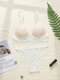 Women Lace Triangle Wireless See Through Lightly Padded Bra Sets With Panty - White