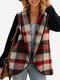 Plaid Patchwork Irregular Long Sleeve Jacket For Women - Khaki