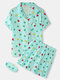 Women All Over Geometry Print Revere Collar Eye Cover Home Pajama Sets - Green