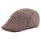 Mens Solid Color Stripe Cotton Beret Caps Adjustable Outdoor Keep Warm Forward Hat Newsboy Cap - Coffee