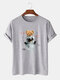 Mens Cartoon Astronaut Bear Print 100% Cotton Casual Short Sleeve T-Shirt - Gray