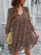 Irregular Dot Print Ruffle Long Sleeve V-neck Chiffon Dress - Brown