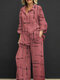 महिला प्रिंट लंबी आस्तीन जेब अंचल दो टुकड़े सूट - गुलाबी