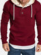 Mens Plain Cotton Solid Color Muff Pockets Drawstring Hoodies - Red