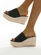 Cuñas de alpargatas peep toe trenzadas hechas a mano para mujer zapatillas - Negro