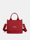 Women Nylon Brief Multi-Carry Large Capacity Solid Color Crossbody Bag Handbag - Red