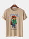 Mens Cool Cartoon Bear Print 100% Cotton Casual Short Sleeve T-Shirts - Khaki