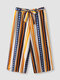 Stripe Print Slit Bohemian Wide Leg Pants For Women - Yellow