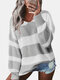 Contrast Color Striped Print Long Sleeves Sweater for Women - Gray