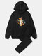 Mens Colorful Leaf Tiger Print Cotton Casual Hoodies Two Pieces Outfits - Black