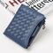 Women PU Weave Wallet Short Wallet Purse Casual Parcel Coin Bag - Dark Blue