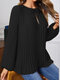 Women Solid Pleated Tie Neck Casual Long Sleeve Blouse - Black