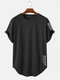 Mens Letter Japanese Print High Low Curved Hem Short Sleeve T-Shirts - Black