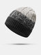Unisex Acrylic Mixed Color Knitted Plus Velvet Striped Jacquard Thicken Warmth Brimless Beanie Hat - Black