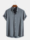Mens Cotton Linen Stand Collar Plain Basics Short Sleeve Shirts - Gray