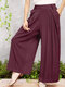 Plain Pleated Plus Size Casual Wide Leg Palazzo Pants with Pocket - Claret