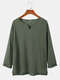 Mens Solid Color Notch Neck Side Split Drop Shoulder Cotton T-Shirts - Army Green