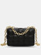 Women Faux Leather Fashion Solid Color Lattice Pattern Chain  Crossbody Bag - Black