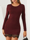 Solid Color Lace Patchwork Bodycon Mini Dress For Women - Wine Red