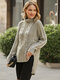 Solid High-low Cable Knit Turtleneck Long Sleeve Sweater - Gray