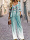 Women Floral Ombre Print Wide Leg Pants Casual Co-ords - Green