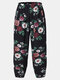 Bohemian Floral Print Pocket Asymmetrical Hem Long Casual Pants for Women - Black