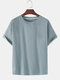 Mens National Style Cotton Linen Round Neck Casual Short Sleeve T-shirts - Light Blue