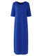 Solid Color O-neck High Slit Plus Size Dress for Women - Blue