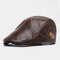 COLLROWN PU Leather Solid Color Outdoor Keep Warm Forward Hat Beret Hat - Coffee
